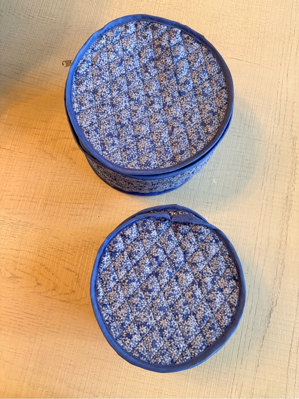 Quilted Serving Plate Storage Cases Blue Floral Zip Set of 2